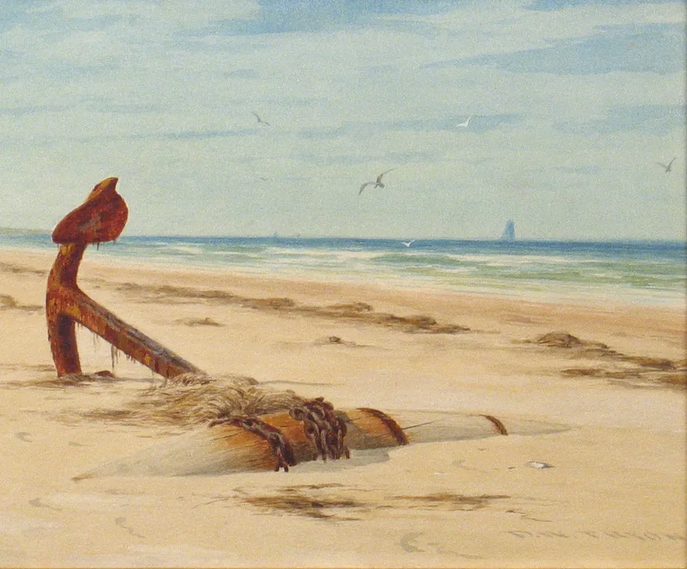Dwight William Tryon (1849–1925), The Old Anchor, watercolor on paper, 9 x 14 in. (detail)