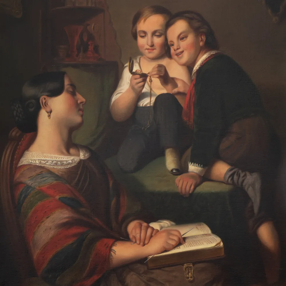James Goodwyn Clonney (1812–1867). Mother's Watch, c. 1855.  Oil on canvas, 21 1/2 x 21 in. (detail)