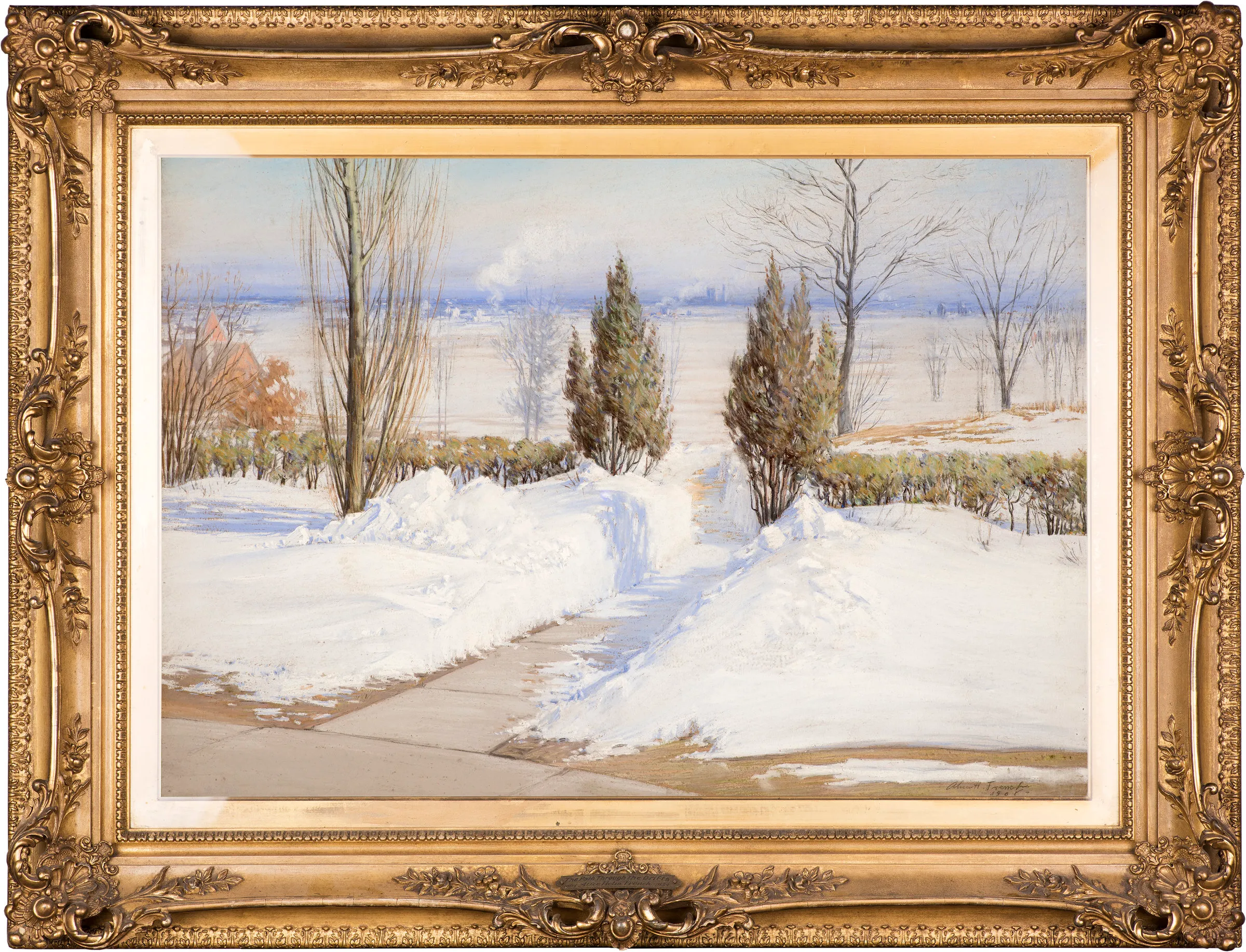 Alice Helm French (1864–after 1953), The Path Through the Drifts, Chicago, 1908, pastel on paper, 23 x 32 in., signed and dated lower right: Alice H. French 1908