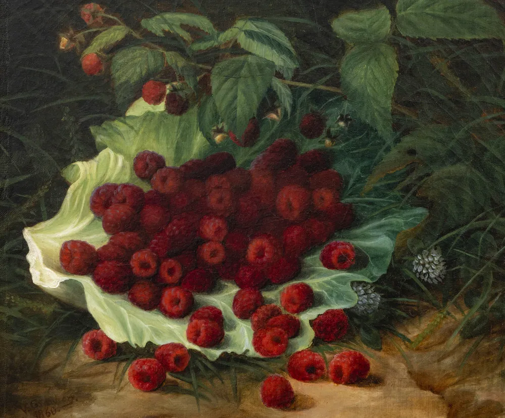 Virginia Granbery (1831–1921). Raspberries, 1860. Oil on canvas, 11 x 13 in. (detail) 