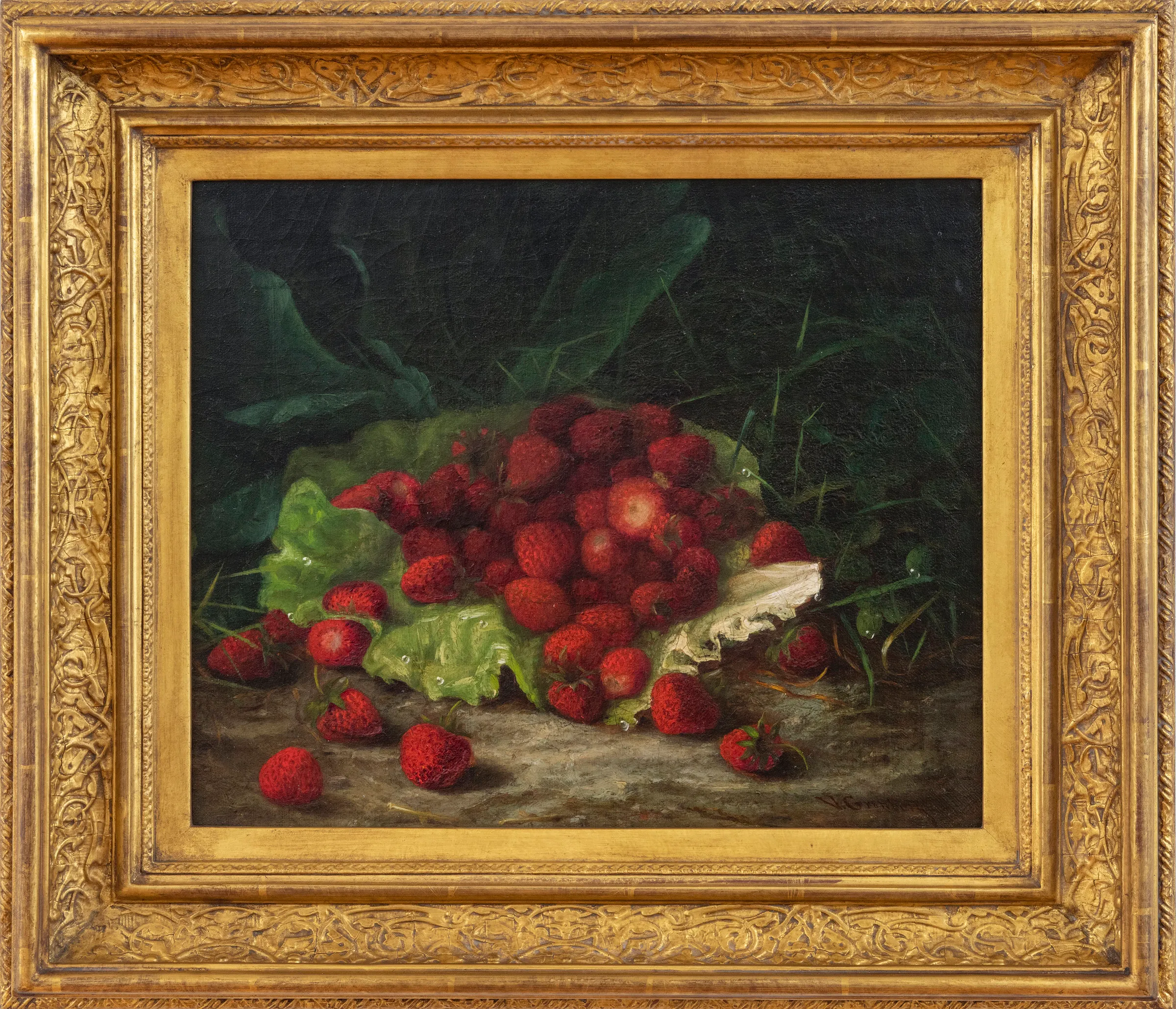 Virginia Granbery (1831–1921). Strawberries, 1860. Oil on canvas, 11 x 13 in. Signed lower right: V. Granbery (framed)