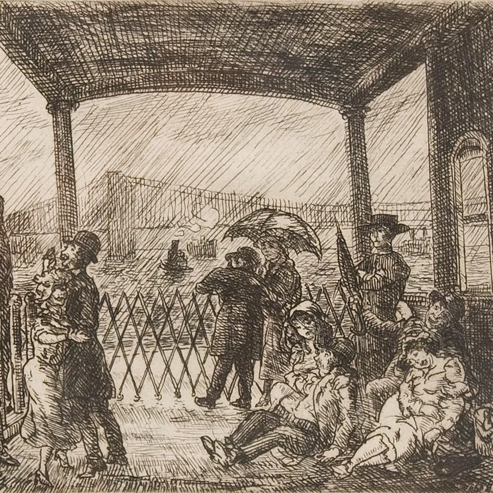 John Sloan (1871–1951). The Wake on the Ferry, 1949. Etching. 6 x 8 in. (detail)