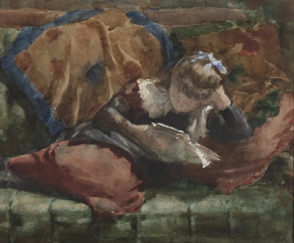 Charles Yardley Turner (1850–1918). Girl Reading, 1882. Watercolor on paper, 6 3/4 x 9 1/2 in. (detail)