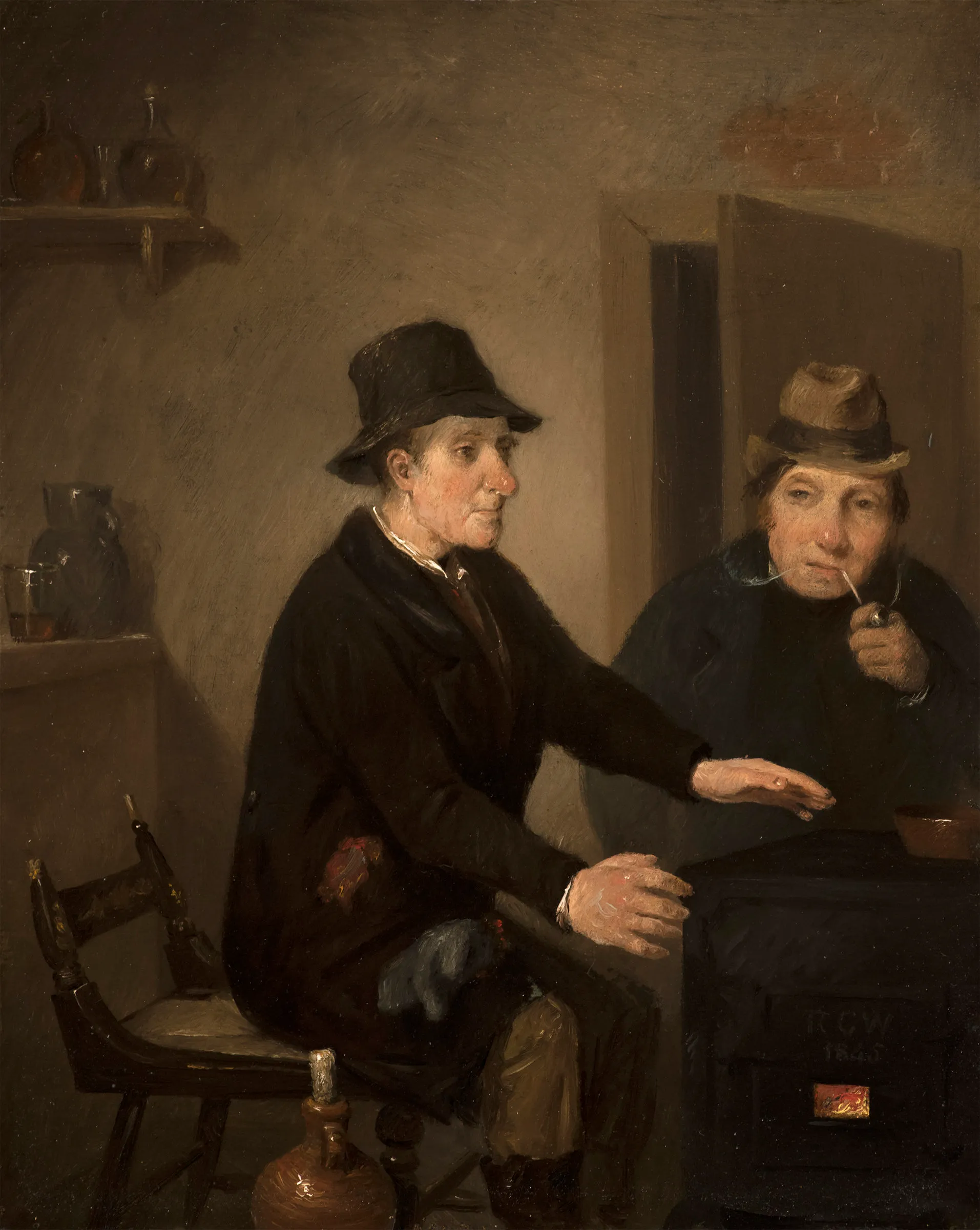 Richard Caton Woodville (1825–1855), Scene in a Bar-Room, 1845, oil on panel, 8 1/2 x 6 3/4 in., signed and dated lower right: R C W / 1845