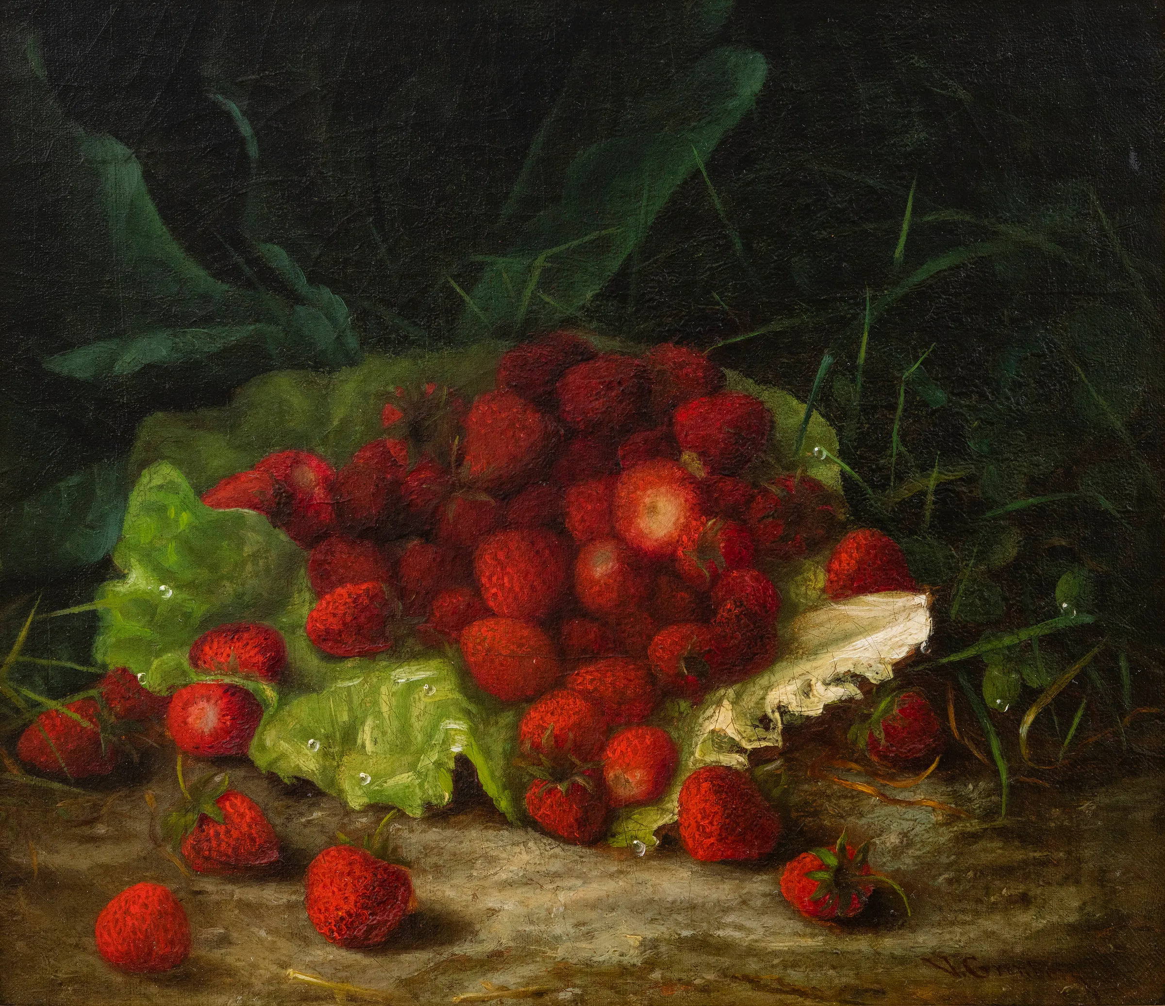 Virginia Granbery (1831–1921).  Strawberries, 1860.Oil on canvas, 11 x 13 in. Signed lower right: V. Granbery